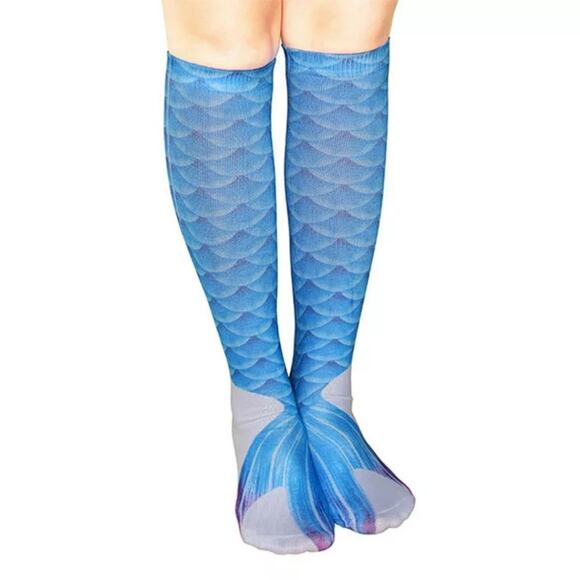 New! Be a Mermaid ! Tail High Socks in Blue - Picture 1 of 4